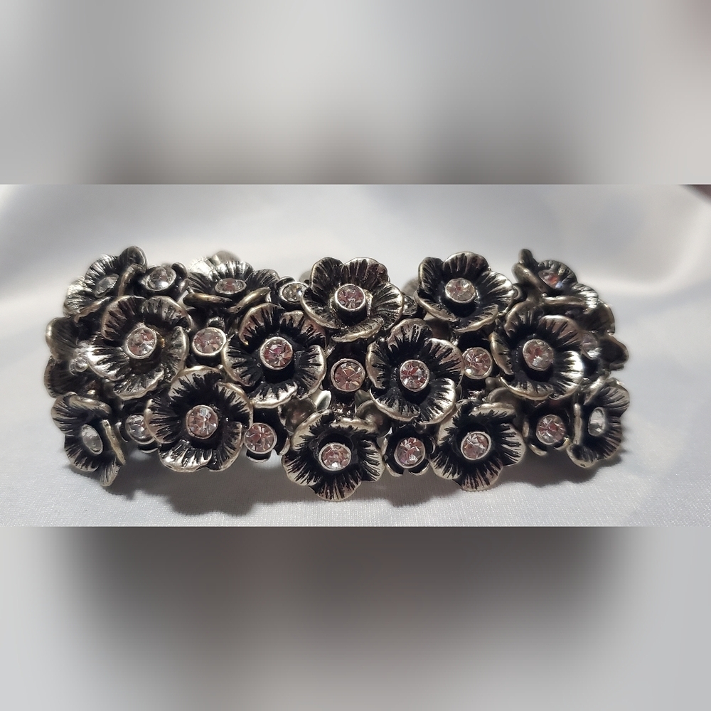 4 For $25 Floral Silver Bracelet with Gem Accents